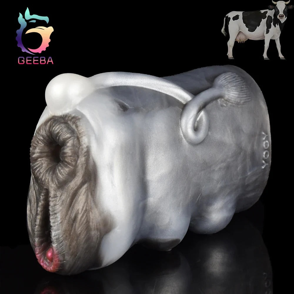 Cow Pocket Pussy Male Masturbator - Realistic Dual Penis Toy in detailed design for enhanced pleasure