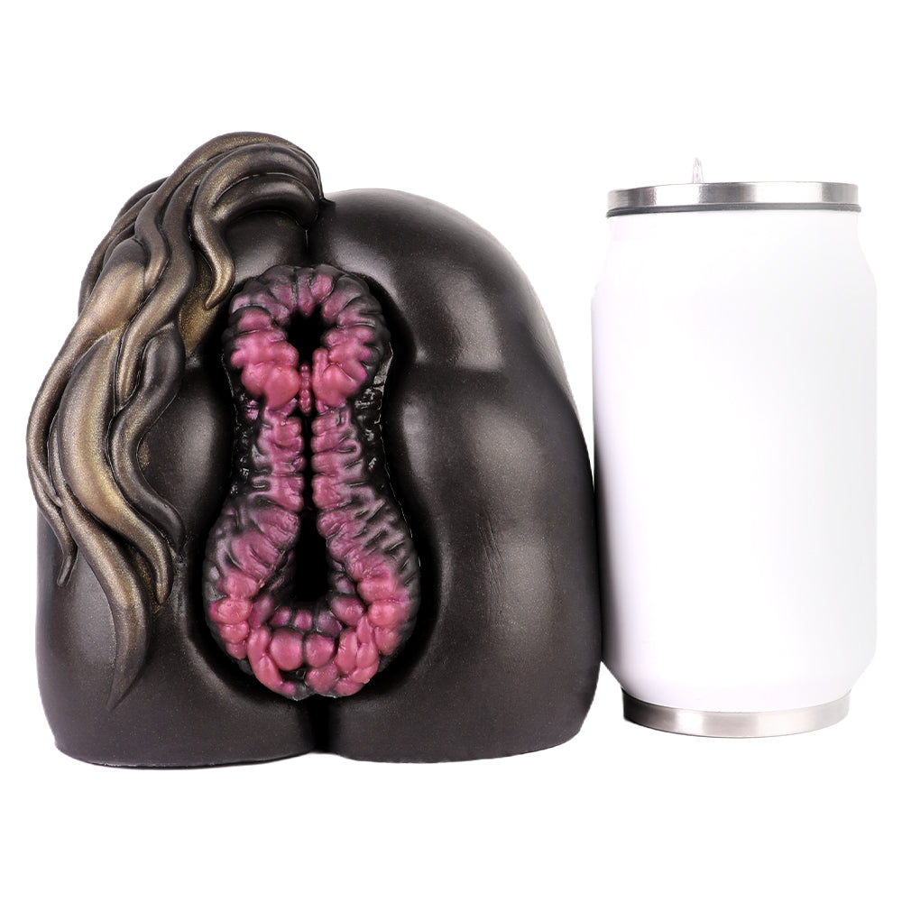 RealVagina Horse Pussy Torso Buttocks Male Masturbator with realistic design and texture next to a can for size reference