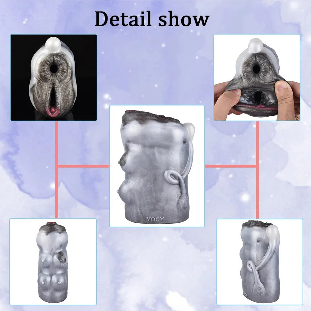 Cow Pocket Pussy Male Masturbator - Realistic Dual Penis Toy with detailed textures and lifelike design