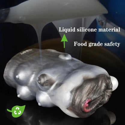 Cow Pocket Pussy Male Masturbator - Realistic Dual Penis Toy made from liquid silicone for safe, enjoyable use