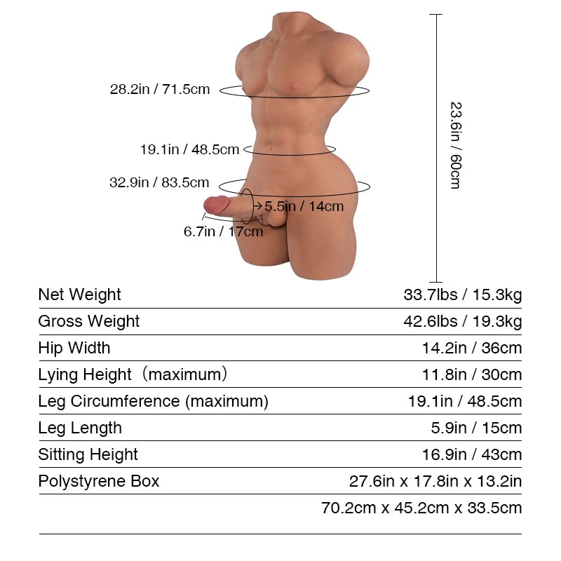 Tantaly Mark: 33.7LB Male Realistic Sex Doll Torso with Big Dick - Tantaly