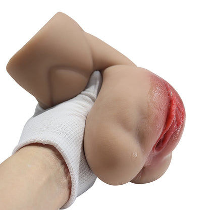 Realvagina 1.63lbs P7005 Realistic Vagina Masturbator held with a hand showcasing its detailed texture