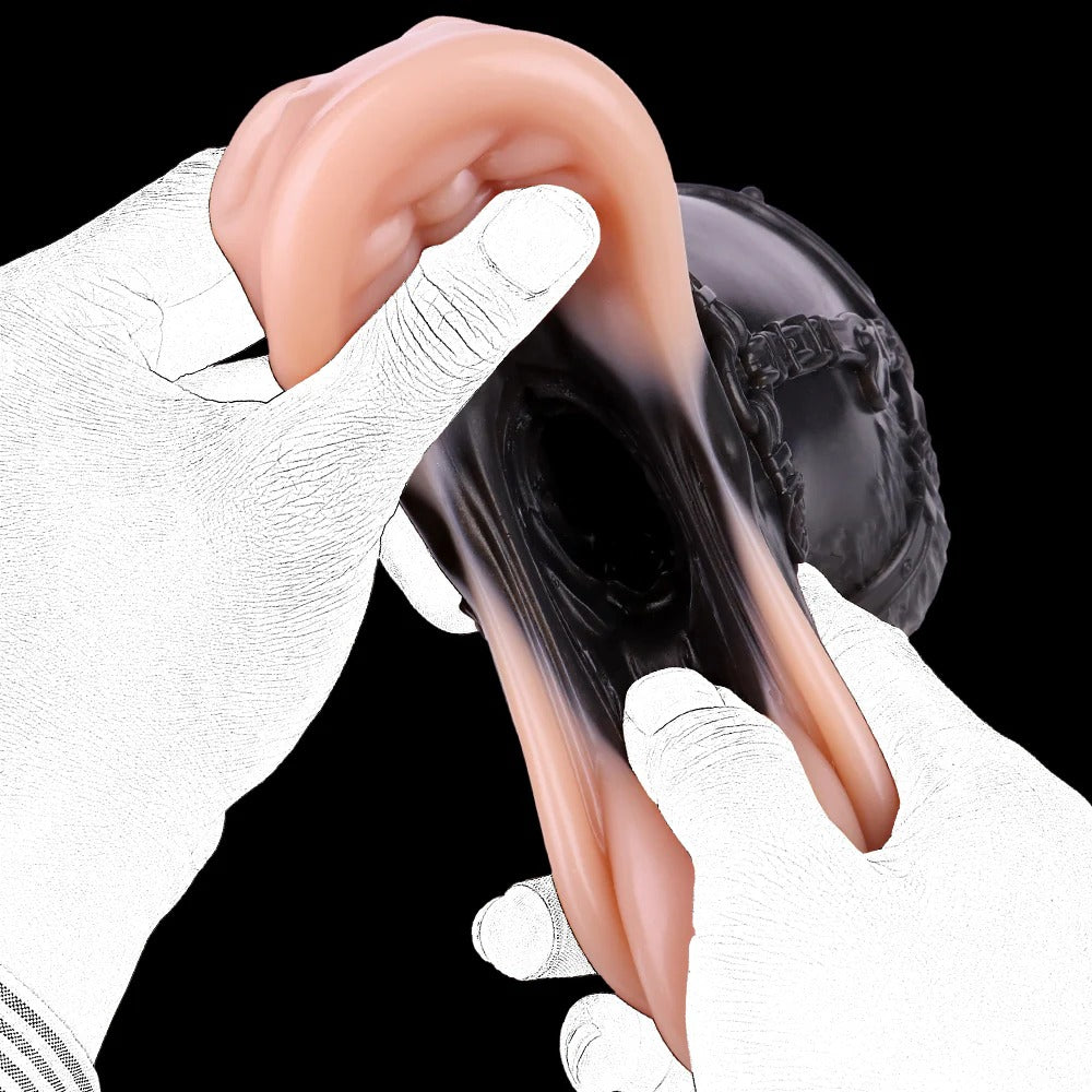 RealVagina Realistic Horse Mouth Pocket Pussy Masturbator being held and stretched for demonstration